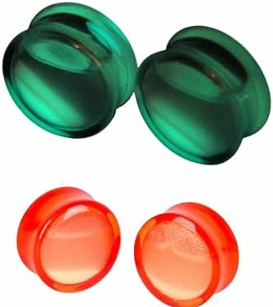 Pierced Republic Pierced Republic Glow In The Dark Sand In Liquid Filled Red Ear Gauges - Pair Of Double Flared Ear Plugs - 6 Size Options Body Piercing Plugs