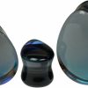 Mystic Metals Body Jewelry Pair Of Black Iridescent Glass Teardrop Double Flare Plugs (Pg-584) Body Piercing Plugs