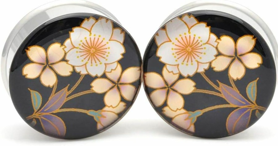 Mystic Metals Body Jewelry Mystic Metals Body Jewelry Large Gauge Flower Style 4 Picture Plugs - Sold As A Pair Body Piercing Plugs