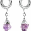 Casvort Casvort 2 Pcs Hypoallergenic 316 Stainless Steel Saddle Tunnels Hangers Amethyst Stone Dangle Ear Gauges Plugs Stretcher Earring Body Jewelry 8Mm-25Mm (0G-1") Body Piercing Plugs