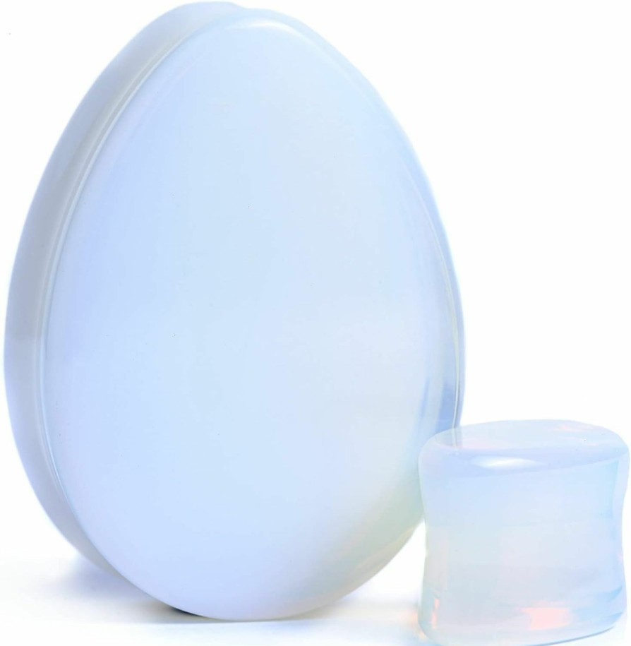 Generic Pair 13/16\" (20Mm) Opalite Teardrop Stone Plugs Double Flare Gauges Organic Moonstone White Clear Tunnels (2Pcs) Body Piercing Plugs