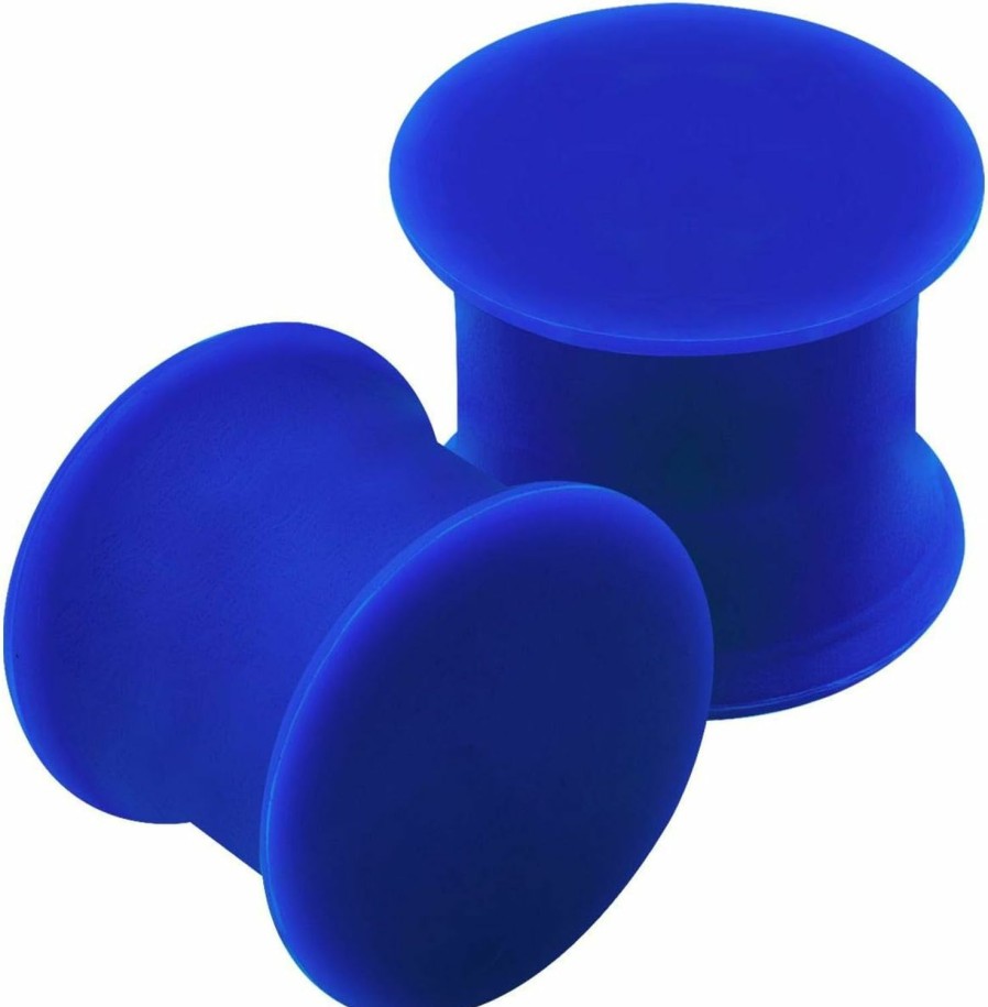 BanaVega 2Pcs Silicone Dark Blue Double Flared Saddle Cute Stretcher Ear Gauge Plug Earring Lobe Piercing Jewelry Choose Sizes Body Piercing Plugs