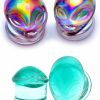 Mystic Metals Body Jewelry Mystic Metals Body Jewelry Set Of 2 Pairs Alien Glass Plugs (Green And Iridescent Purple) - Sold As A Pair Body Piercing Plugs