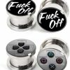 Awinrel Awinrel Stainless Steel Ear Gauges Plug Game Console And F**K Off Tunnel Stretching Expander Body Piercing Jewelry 4 Pieces Set 2G-1\" Body Piercing Plugs