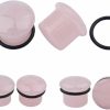 Changgaijewelry Single Flared Rose Rose Quartz Ear Gauges Plugs Tunnels Expanders Natural Stone Earrings Piercing Jewelry (2G(6Mm)) Body Piercing Plugs