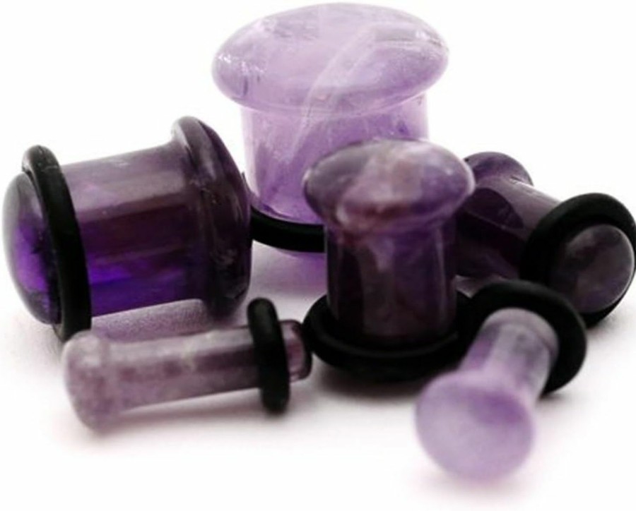 Mystic Metals Body Jewelry Mystic Metals Body Jewelry Single Flare Amethyst Stone Plugs - 2G - 6Mm - Sold As A Pair Body Piercing Plugs