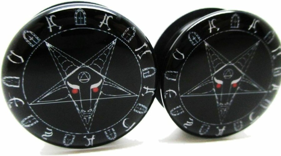 Pierced Republic Pierced Republic Pair* Black Baphomet Pentagram Ear Plugs - Acrylic Screw-On - 10 Sizes Body Piercing Plugs