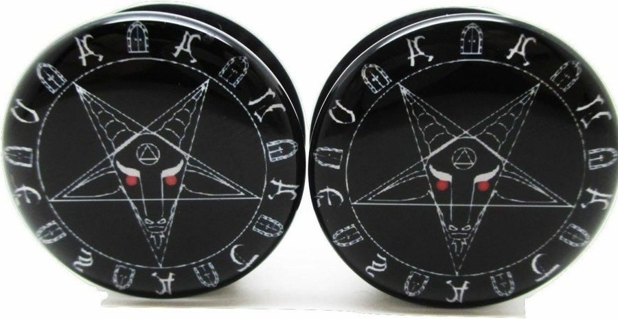 Pierced Republic Pierced Republic Pair* Black Baphomet Pentagram Ear Plugs - Acrylic Screw-On - 10 Sizes Body Piercing Plugs