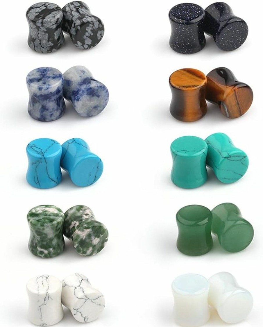 Ruifan Ruifan 10 Pairs Set Natural Mixed Stone Saddle Ear Plugs Stretcher Expander Tunnels Gauges Piercing Jewelry 2G-12Mm Body Piercing Plugs