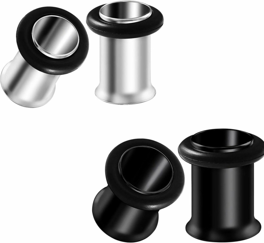 BIG GAUGES Big Gauges 2 Pairs 316L Surgical Steel Black Anodized Single Flared O-Ring Piercing Jewelry Ear Stretching Lobe Plugs Tunnel Earring Body Piercing Plugs