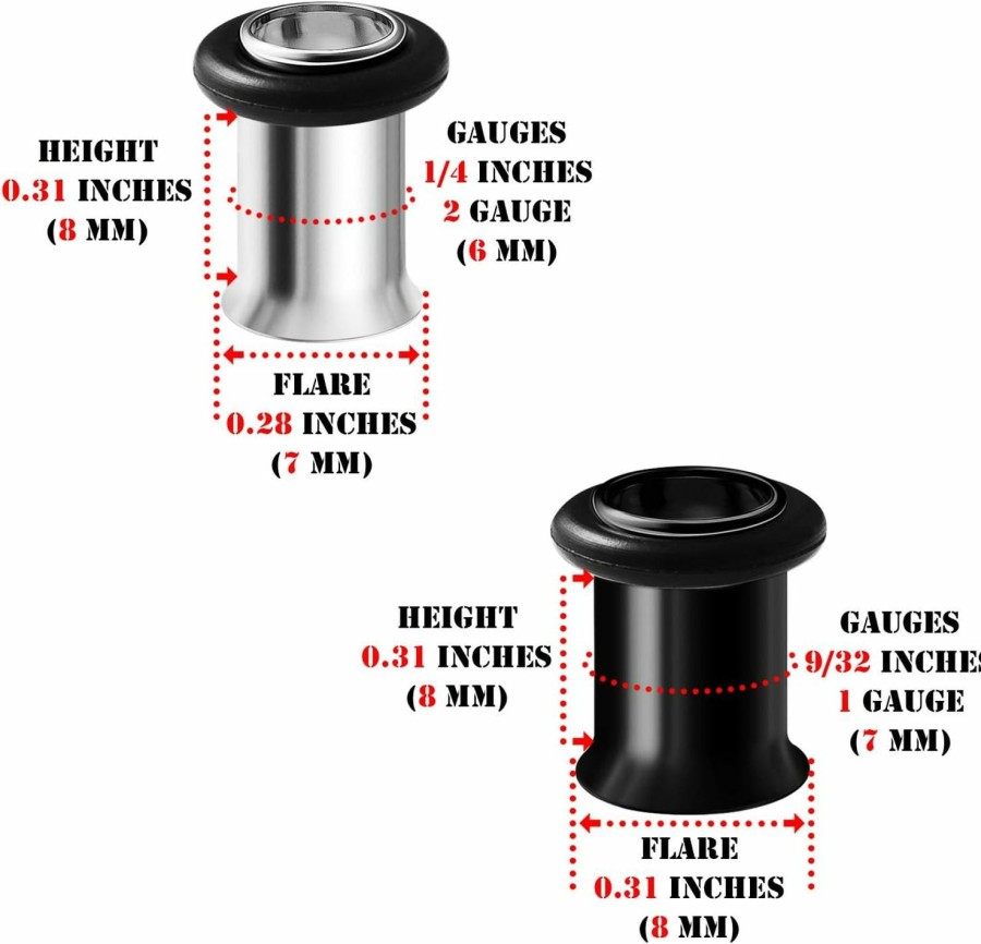 BIG GAUGES Big Gauges 2 Pairs 316L Surgical Steel Black Anodized Single Flared O-Ring Piercing Jewelry Ear Stretching Lobe Plugs Tunnel Earring Body Piercing Plugs