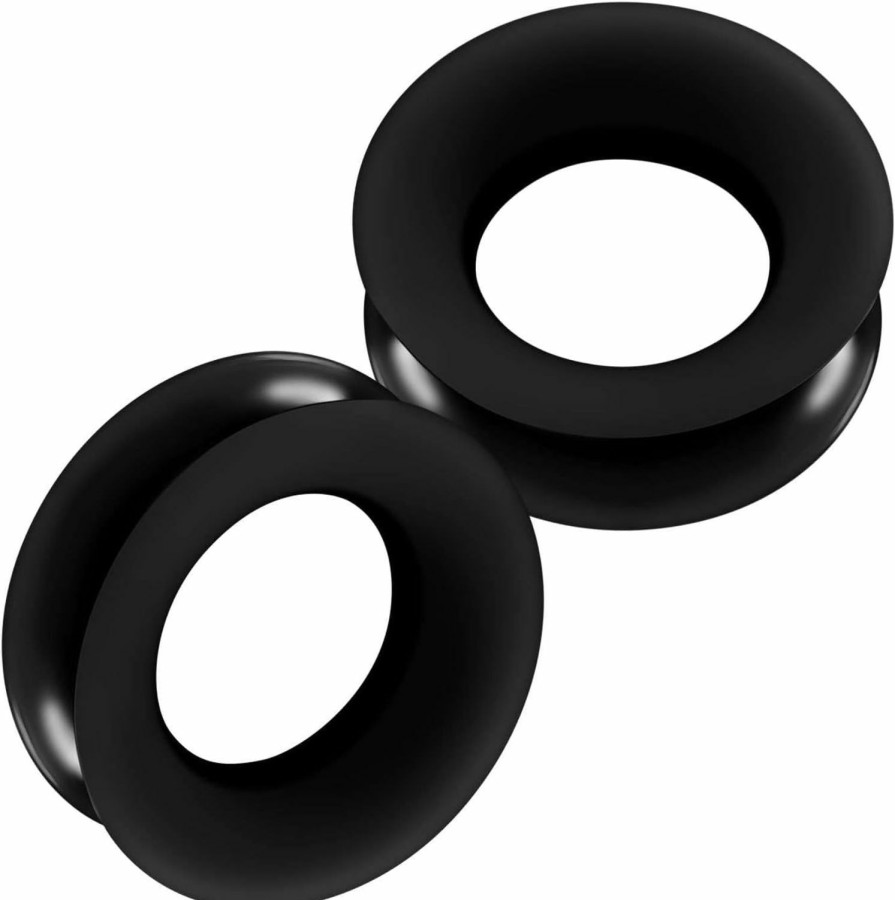 Generic 2Pcs Silicone Black Double Flared Saddle Stretcher Ear Tunnel Gauge Plug Earring Lobe Piercing Jewelry Pick Size Body Piercing Plugs