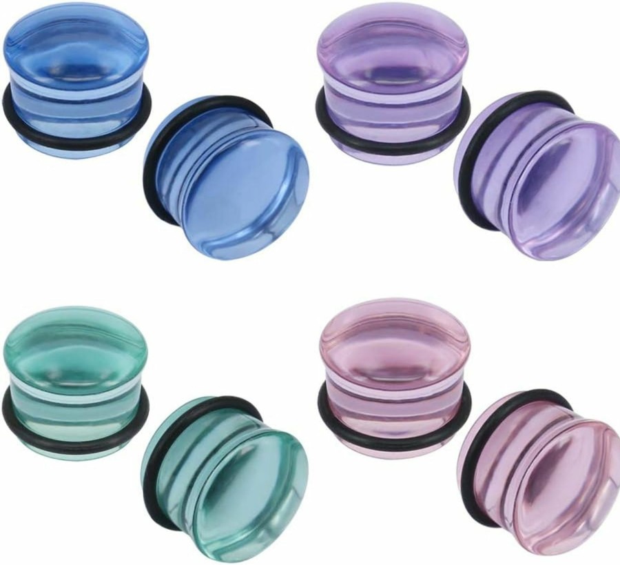 ZS Zs 4 Pairs Glass Ear Gauges Mushroom Single Flare Plugs Tunnels Ear Lobe Stretching Piercing 4G-5/8 Inches Body Piercing Plugs