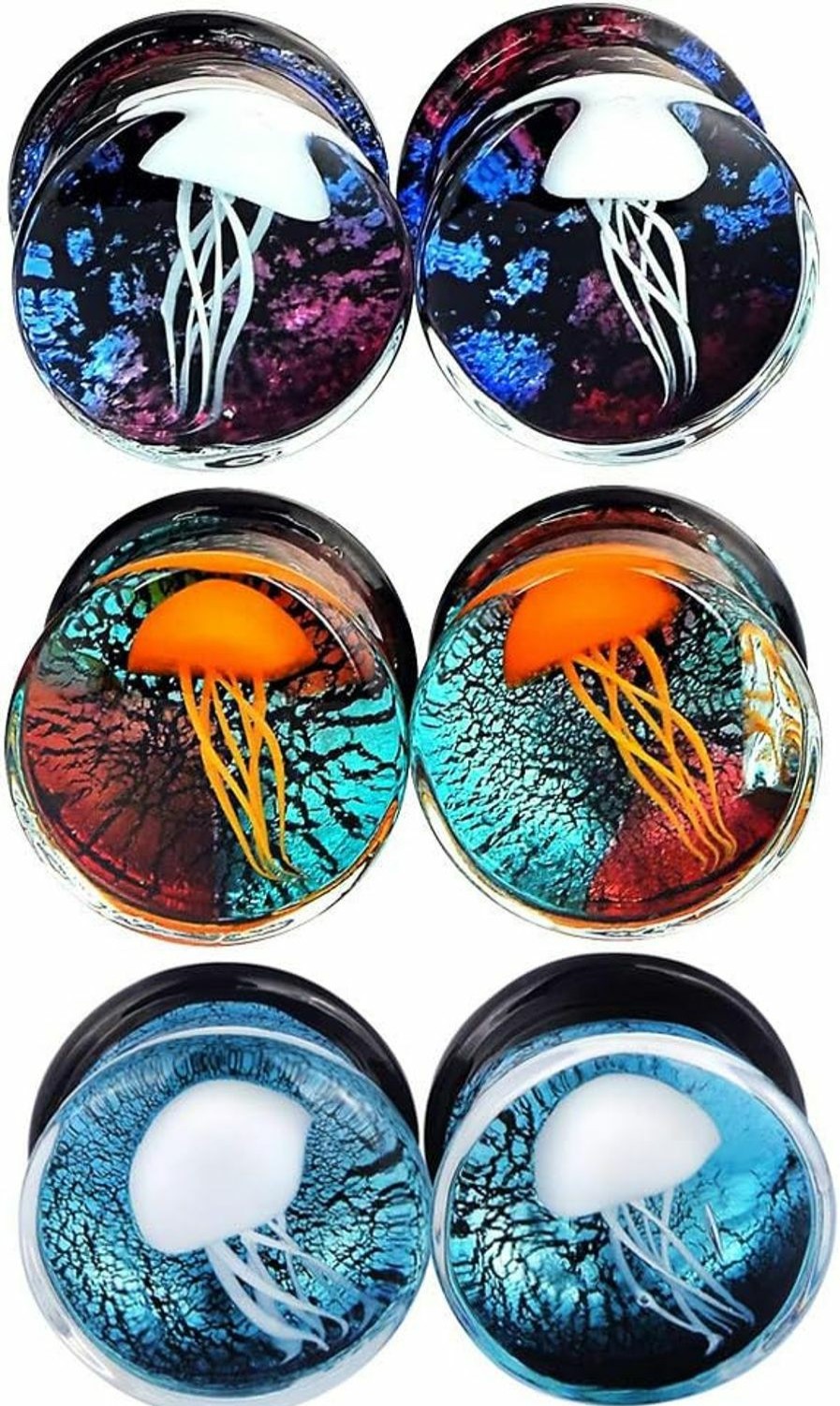 Yungger Yungger One Pair / 3 Pairs Glass Plugs Double Flare Saddle Jellyfish Ear Plugs Kit Gauge 0G-5/8 Inch Body Piercing Plugs