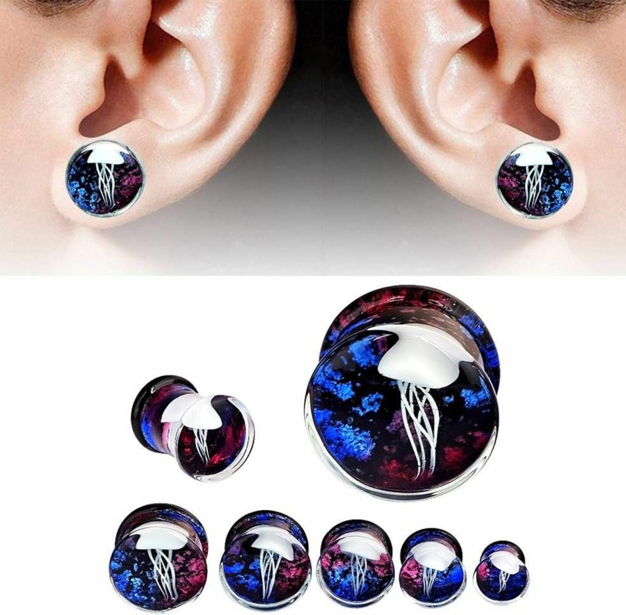 Yungger Yungger One Pair / 3 Pairs Glass Plugs Double Flare Saddle Jellyfish Ear Plugs Kit Gauge 0G-5/8 Inch Body Piercing Plugs