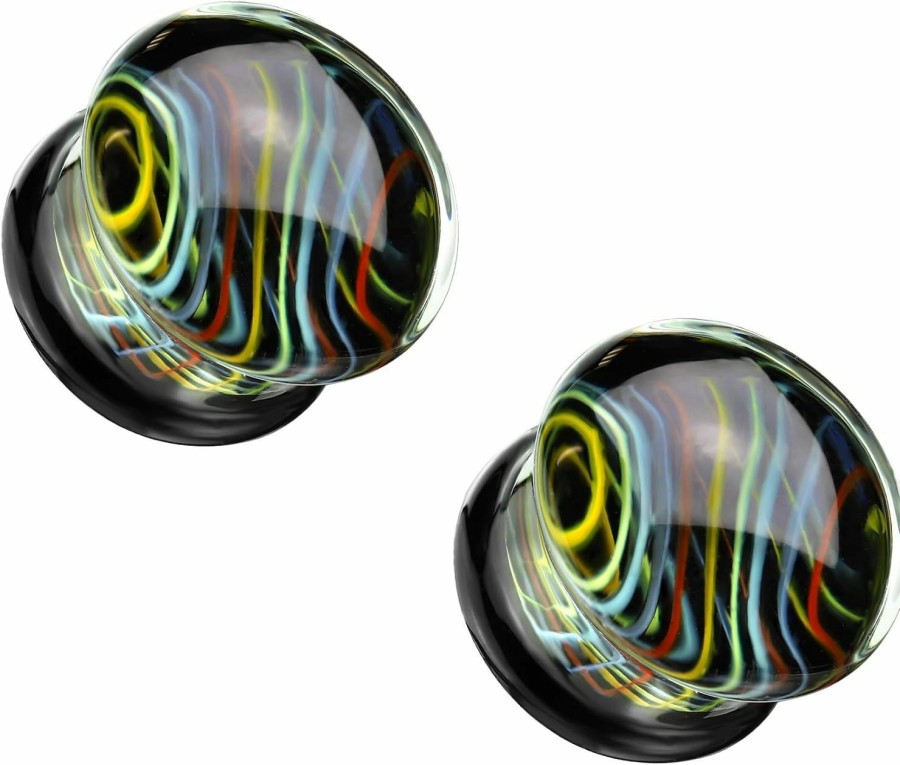 Pierced Owl Pierced Owl Glass Rainbow Swirl Double Flared Plugs, Sold As A Pair Body Piercing Plugs