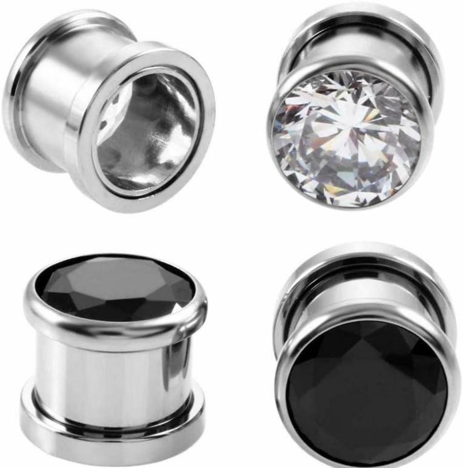 Changgaijewelry Cz Ear Tunnels Plugs Gauges Expander Stretcher Earrings Screw Cubic Zirconia Stainless Steel Piercings Body Jewelry 2 Pairs Set (00G(10Mm)) Body Piercing Plugs