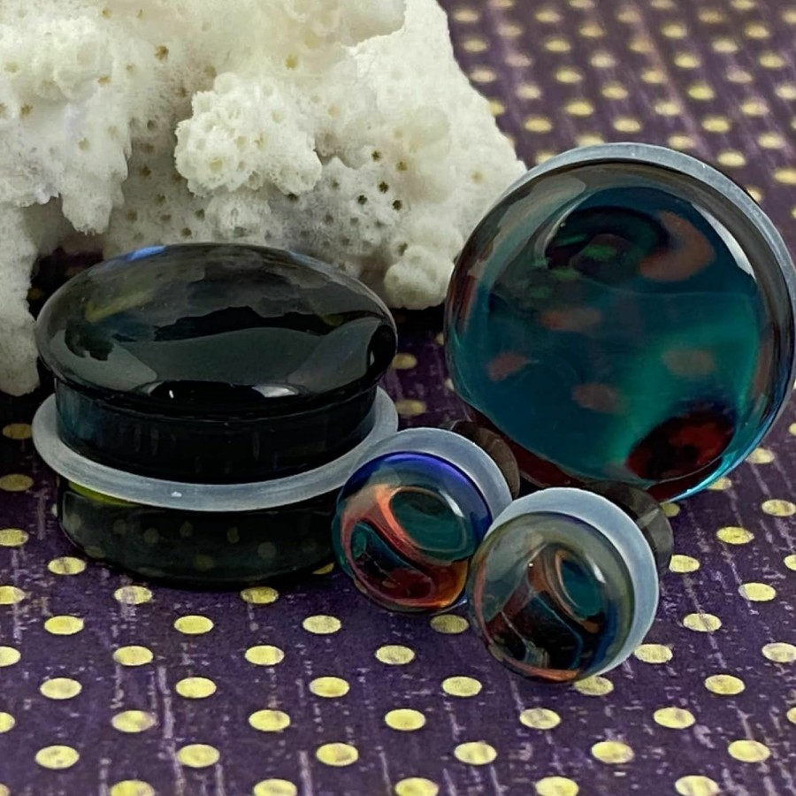 Mystic Metals Body Jewelry Pair Of Iridescent Smokey Glass Single Flare Plugs (Pg-603) Body Piercing Plugs