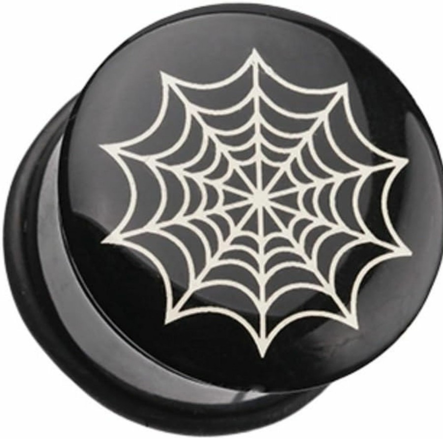 WildKlass Jewelry Spider Web Single Flared Wildklass Ear Gauge Plug (Sold As Pairs) Body Piercing Plugs