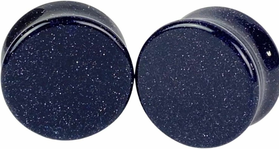 Generic Pair Of Blue Sand Stone Stone Double Flare Plugs (Stn-711) Body Piercing Plugs