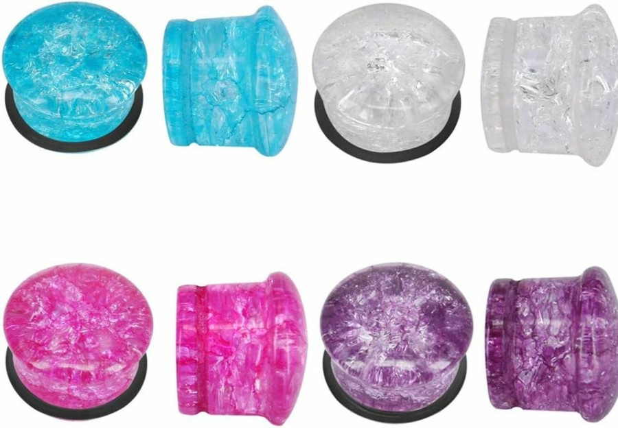 PunkTracker 4 Pairs 4G-11/16 Inch Mixed Burst Glass Ear Plugs Gauges Single Flared Stretcher Expander Body Piercing Plugs