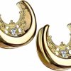 Pierced Owl Pierced Owl - Gold Tone Floral Filigree Crystal Center Saddle Spreader Ear Gauges In 316L Stainless Steel, Sold As A Pair Body Piercing Plugs