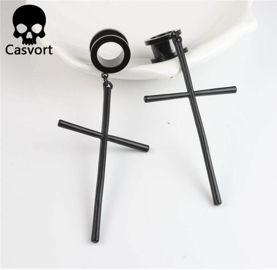 Casvort Casvort 2 Pcs Hypoallergenic 0G-1" Chic Bead Dangle Ear Tunnels Plugs 316 Surgical Stainless Steel Fashionable Ear Gauges Earrings Expander Women Piercing Body Jewelry Body Piercing Plugs