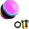 Inspiration Dezigns Inspiration Dezigns Flat Top Rainbow Titanium Ip 316L Surgical Steel Single Flare Plugs With O-Ring - Sold As Pairs Body Piercing Plugs