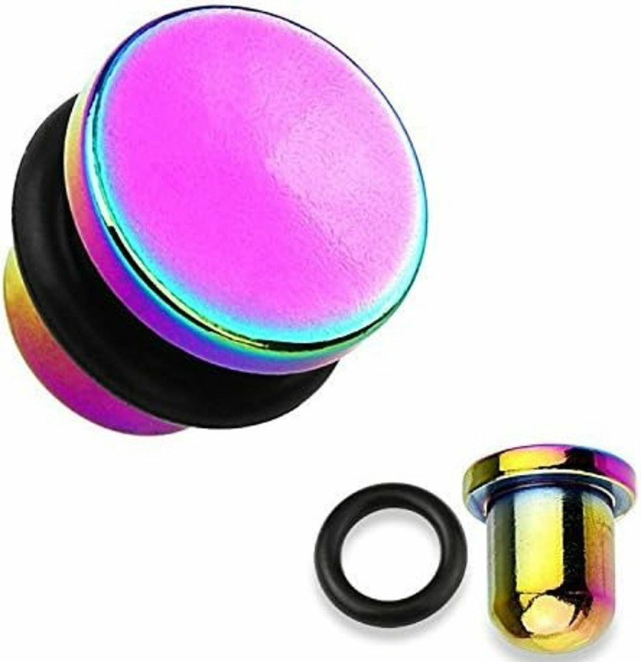 Inspiration Dezigns Inspiration Dezigns Flat Top Rainbow Titanium Ip 316L Surgical Steel Single Flare Plugs With O-Ring - Sold As Pairs Body Piercing Plugs