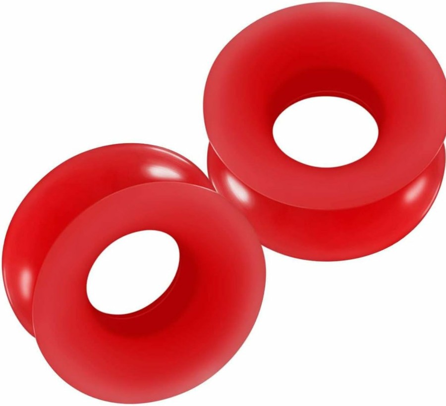 Generic 2Pcs Silicone Red Double Flared Saddle Stretcher Ear Tunnel Gauge Plug Earring Lobe Piercing Jewelry Pick Size Body Piercing Plugs