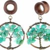 Oasis Plus Natural Amazonite Tree Of Life Wood Dangle Ear Gauges Piercing Flesh Tunnels Plugs Stretching Kit Expander Statement Earrings Body Piercing Plugs