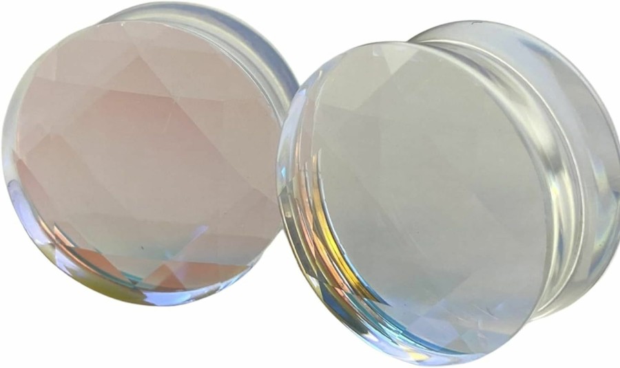 Mystic Metals Body Jewelry Pair Of Aurora Borealis Iridescent Faceted Double Flare Glass Plugs (Pg-553) Body Piercing Plugs