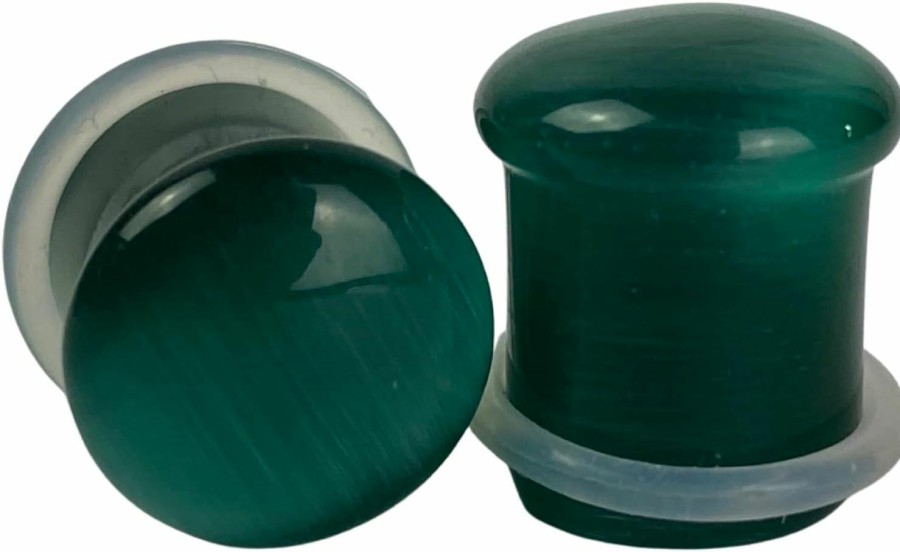 Mystic Metals Body Jewelry Pair Of Teal Cat Eye Single Flare Plugs (Stn-743) Body Piercing Plugs