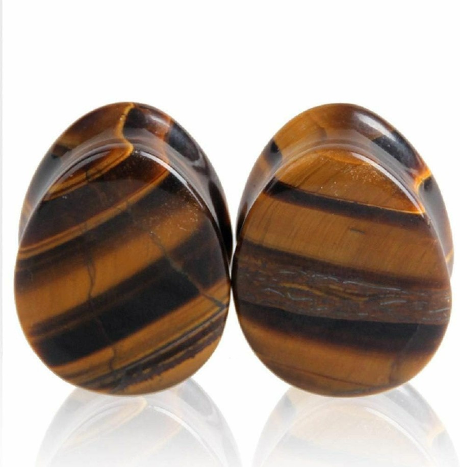 Changgaijewelry Teardrop Tiger Eye Ear Gauges Plugs Tunnels Expanders Natural Stone Double Flared Earrings Piercing Jewelry (0G(8Mm)) Body Piercing Plugs