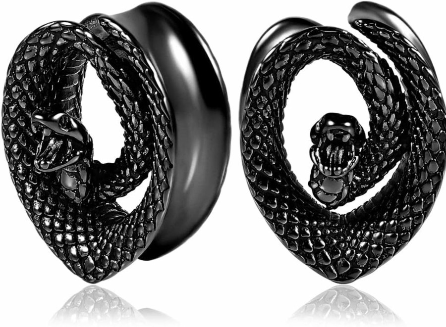 Vankula Vankula Snake Opening Hypoallergenic Stainless Steel 0G 2G Plugs Ear Gauges Tunnels Piercing Expander Stretchers Fashion Body Jewelry Body Piercing Plugs