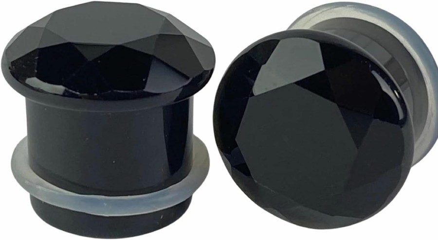 Mystic Metals Body Jewelry Mystic Metals Body Jewelry Pair Of Faceted Black Obsidian Stone Single Flare Plugs (Stn-736) Body Piercing Plugs