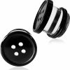 AntDear Antdear 2Pcs Acrylic Plug Gauges For Ears Women Men Black White Button Plug Earrings, Single Flared Saddle Stretching Gauge Tunnels Expanders, Four Hole Button Piercing Plugs With Rubber O-Rings 8G To 1 Inch Body Piercing Plugs