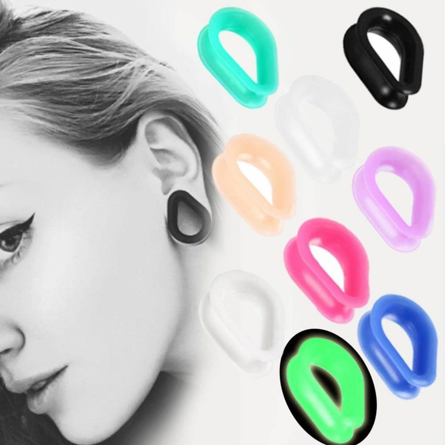 IPINK Ipink-18Pcs Hollow Silicone Teardrop Ear Piercings Ear Plugs And Tunnels Pircing Gauges Earrings Stretchers Body Jewelry Body Piercing Plugs