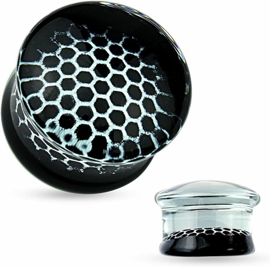 Dynamique Dynamique Pair Of Black Honeycomb Pyrex Glass Double Flared Plugs Body Piercing Plugs