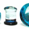 Mystic Metals Body Jewelry Pair Of Blue Glass With White Jelly Fish Double Flare Plugs (Pg-588) Body Piercing Plugs