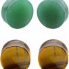 Kokoma Kokoma 2Pairs Tiger Eyes & Green Jade Ear Plugs Natural Stone Gauges Tunnel Expanders Double Flared Body Piercings Body Piercing Plugs