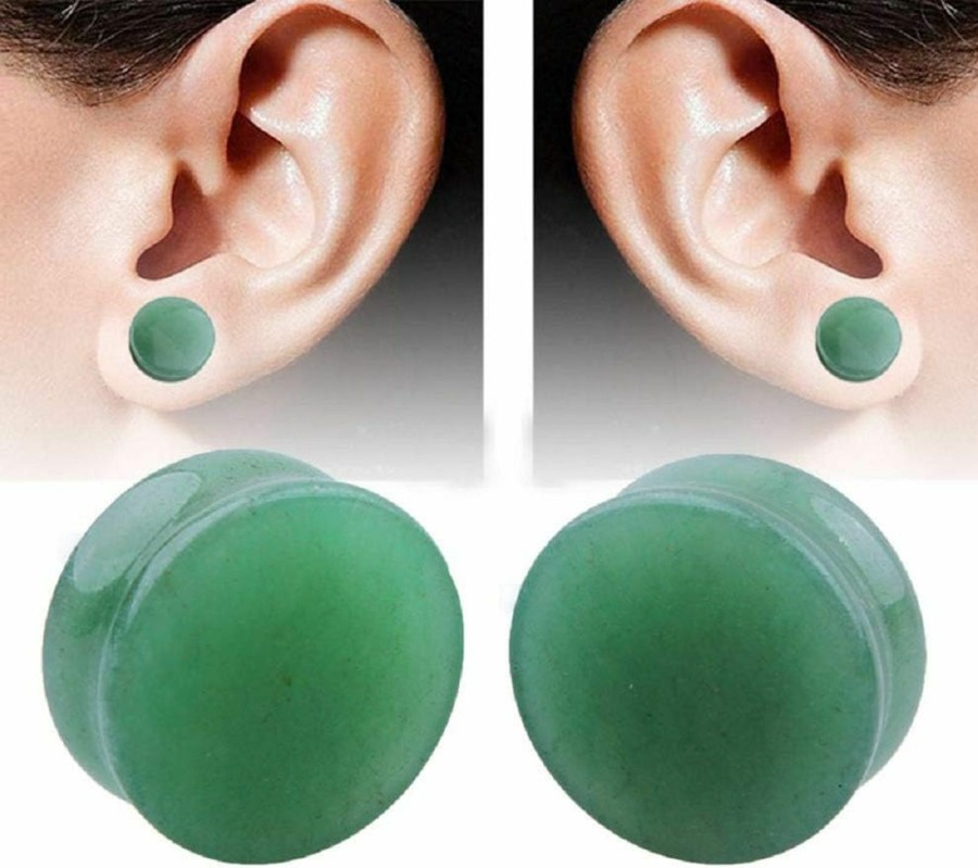 Kokoma Kokoma 2Pairs Tiger Eyes & Green Jade Ear Plugs Natural Stone Gauges Tunnel Expanders Double Flared Body Piercings Body Piercing Plugs