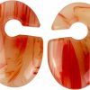 Generic Pair Of Red Line Agate Stone Oval Ear Weight (Stn-697) For Lobes 00G And Up, Red And Orange Body Piercing Plugs