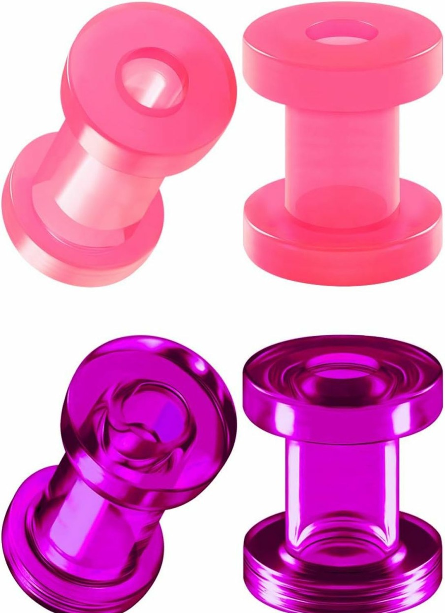 BIG GAUGES Big Gauges 2 Pairs Pink Acrylic Purple External Screw Flesh Tunnels Piercing Jewelry Stretcher Ear Earring Lobe Plugs Body Piercing Plugs