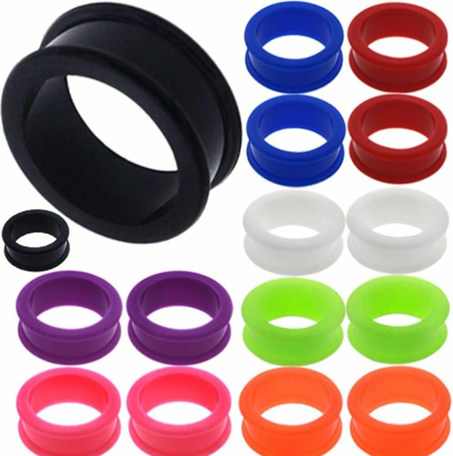 MoDTanOiz - Flesh tunnels Modtanoiz Flexible Silicone Flesh Tunnel Double Flared Ear Plug Piercing Available Size 8G (3Mm) To 1 3/16\" (30Mm) Please Choose Size And Color (1 Pair Only) Body Piercing Plugs