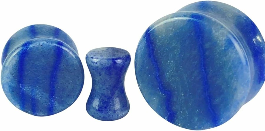 Mystic Metals Body Jewelry Pair Of Blue Aventurine Stone Double Flare Plugs (Stn-734) Body Piercing Plugs