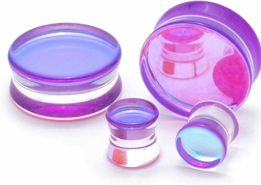 CHUANCI Chuanci Pair Purple Glass Double Flare Solid Ear Plug Expander Purple Glass Ear Gauge Tunnel Body Piercing Jewelry 6Mm-25Mm/2G-1'' (Pair 6Mm/2G) Body Piercing Plugs