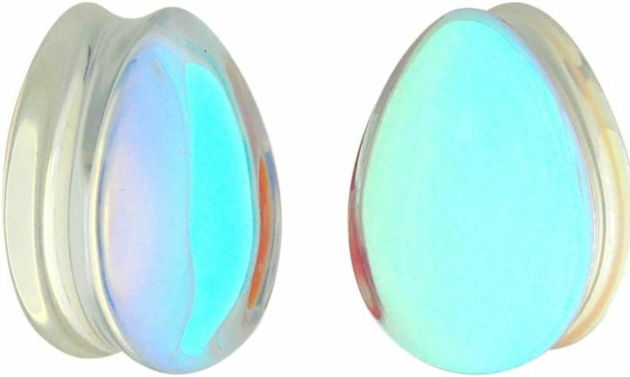 Generic Pair Of Iridescent Aurora Borealis Glass Teardrop Plugs (Pg-561) (00G (10Mm)) Body Piercing Plugs