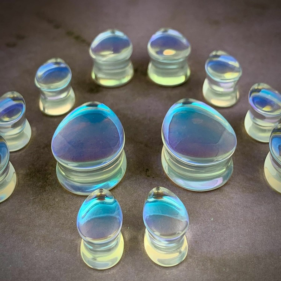 Generic Pair Of Iridescent Aurora Borealis Glass Teardrop Plugs (Pg-561) (00G (10Mm)) Body Piercing Plugs