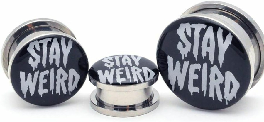 Mystic Metals Body Jewelry Mystic Metals Body Jewelry Pair Of Screw On Stay Weird Picture Plugs Body Piercing Plugs